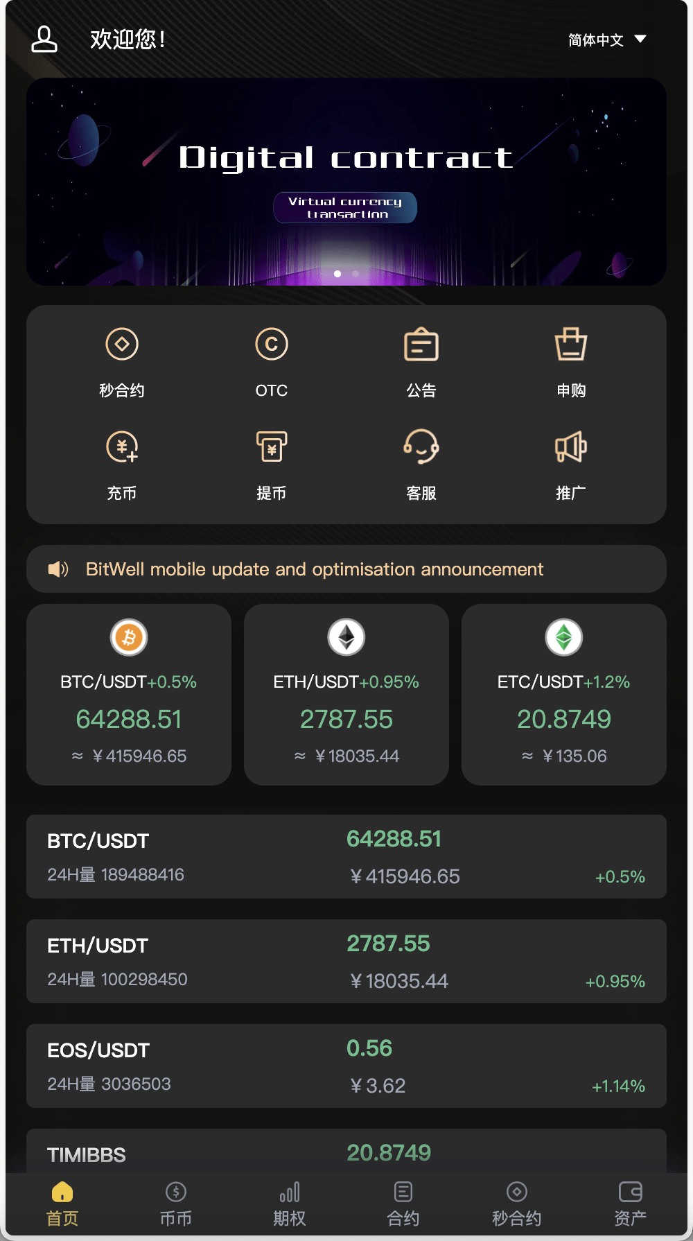 图片[1]-开源BitWell多语言交易所源码/OTC买卖/永续合约/期权交易/币币交易/秒合约交易/申购/代理渠道商/前端uniapp+后端php-盘口源码-pankou123.com